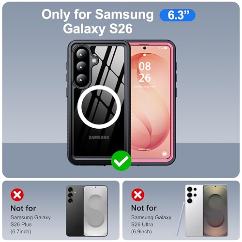 Image of ANTSHARE for Samsung Galaxy S26 Case Waterproof, Built-in Lens & Screen Protector, [Compatible with MagSafe] Shockproof Dropproof Dustproof Full Body Phone Case for S26 6.3 inch-Pink /Clear