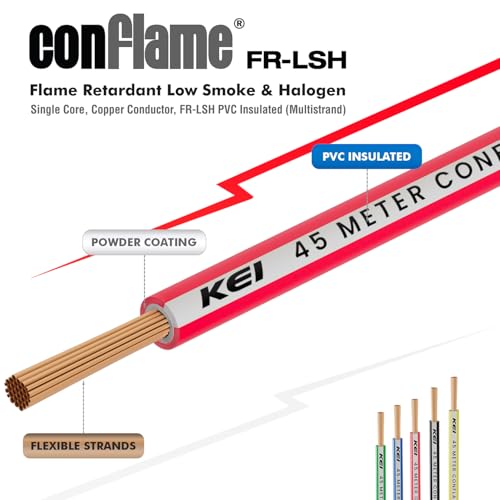 Image of KEI CONFLAME FRLSH 0.75 sqmm 1 Core Copper Heat Resistant Flame Retardant Low Smoke & Halogen - Lead Free House Wire for Domestic & Industrial Electrical Wiring (Red, 45 Meters)