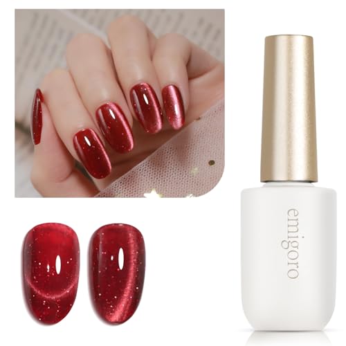 emigoro ジェルネイル レッド マグネットネイル 赤 ラメ フラッシュネイル キラキラ マグネットジェル カラージェル フラッシュジェルネイル ラメ入りジェル 単色 大容量15ml 初心者＆プロ適用 UV/LED対応（mag11-ラメレッド） - emigoro - 商品画像
