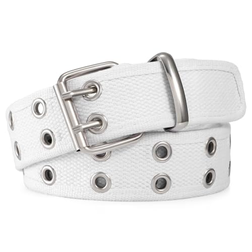 Image of WHIPPY Canvas Double Grommet Belt Unisex Casual Double Prong Belt for Men Women for Jeans Pants