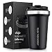 Produktbild Kaffeebecher to Go mit Auslaufsicher Deckel, Splend Edelstahl Vakuumisoliert Tasse Thermobecher Isolierbecher, Reisebecher BPA-Frei Autobecher für heiße und kalte Getränke, Schwarz 350ml
