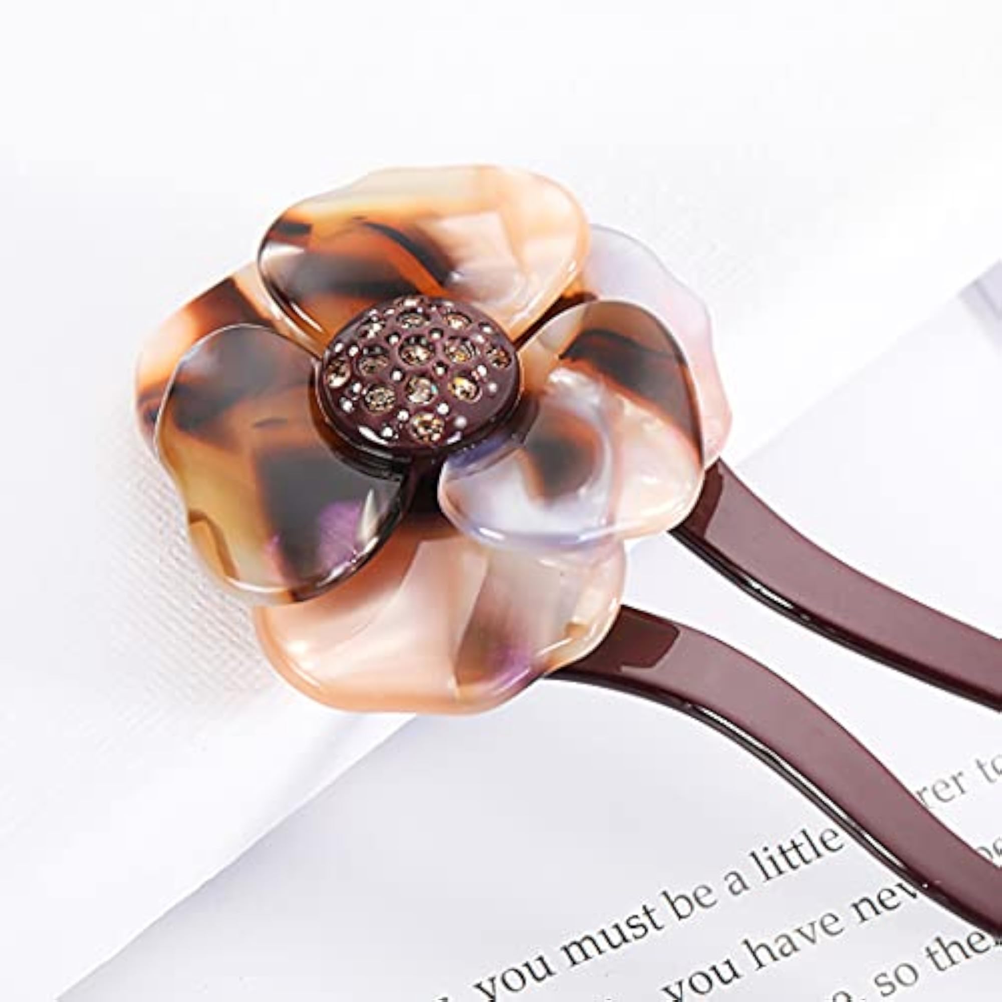 2PCS Decorative Rhinestone Floral Hair Fork Pins, Elegant Accessories