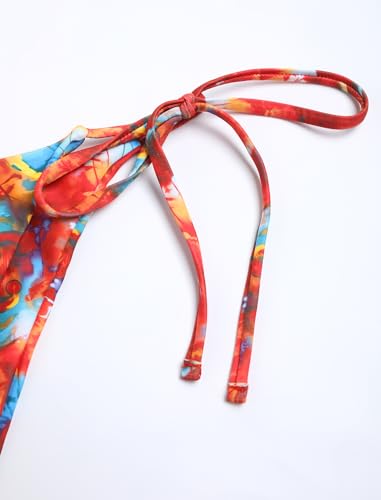 Image of ZAFUL Women's 3 Piece Swimsuit Floral Halter Triangle String Bikini Tie Side Bottom with Boho Cover Up Skirt