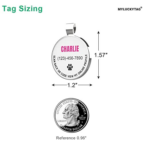 MYLUCKYTAG QR Code Personalized Pet ID Tags Dog Tags - Pet Online Profile - Scan QR Receive Instant Pet Location Alert Email