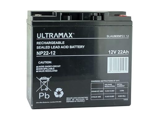 Ultramax Batería de carrito de golf AGM/GEL de 22 Ah 12 V (más de 18 agujeros) MOCAD, FRASER