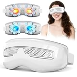 Eye Massager with Heat and Cooling, Integrated Smart Mask with Nose Rest and Soft Silicone Massage head, 4 Massage Modes for Migraines, Dry Eye, Dark Circles,Bluetooth Music, Gift for Women (White)