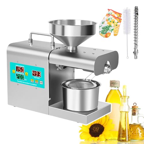 pedenencelia Presse Huile,Extracteur D'huile Automatique Électrique Chaud/Froid 820W,Pressage sans Friture/Double Pressage Chaud/Froid avec Tige Pressage,Trémie,Tasse Huile,pour Cacahuètes Soja