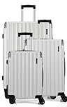 FLIEE Suitcase Set |4 Silent Dual Spinner Wheels |Lightweight Hard Shell Suitcases | TSA 3 Digit Combination Lock | Aluminium Telescopic Handle | 3 Pcs Luggage Sets |(White, 3 Piece Full Set)
