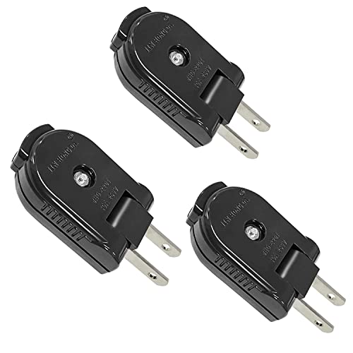 HITRENDS Extension Cord Replacement Male Power Plug, 2 Prong, 125V/10A, 3-Pack