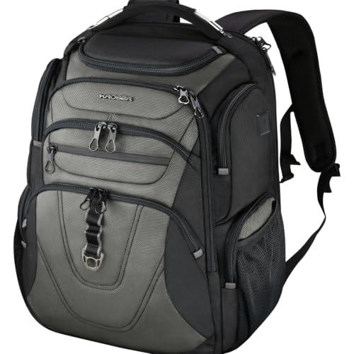 Image of KROSER TSA Friendly Travel Laptop Backpack 18.4 inch XXXL Gaming Backpack Water-Repellent College Daypack Business Backpack with RFID Pockets & USB Port for Men /Women-Black /Army Green
