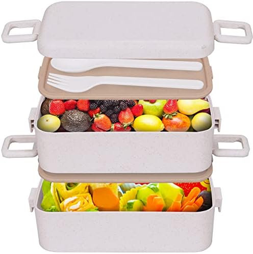 IJIAMY Bento Box with 2-Layer Compartment Lunch Box Adults, Sandwich Box, Bento Lunch Box for Adults and Kids Suitable for Microwave and Dishwasher, BPA Free