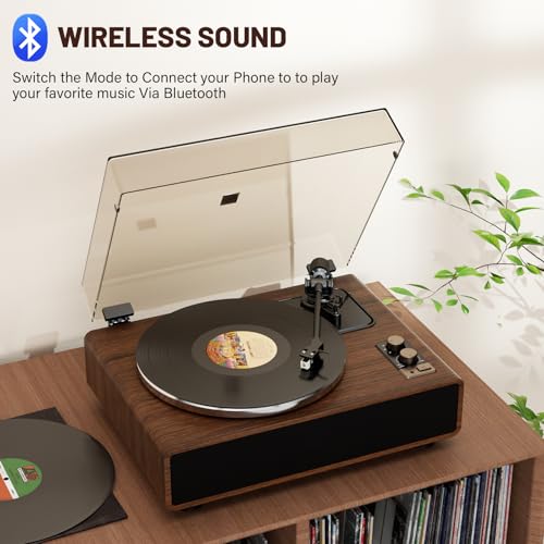 Image of FEKTIK Vinyl Record Player with Magnetic Cartridge and Built-in Speakers