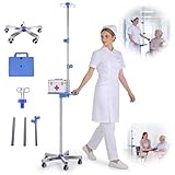 Verstellbarer Infusionsständer aus Edelstahl mit Rädern, Tablett & 4 Haken – Höhenverstellbar 1,5-2m, 5-Bein-Ständer, 8KG Traglast für Krankenhaus, Klinik und Zuhause