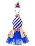 Runhomal - Vestido de Navidad para niña, tutú y diadema, diseño de leotardo de baile clásico para niños, disfraz de princesa de 3 a 16 años, azul, 13-14 Años