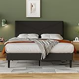 Flolinda Queen Size Velvet Bed Frame/Button Tufted Bed Frame with Headboard/Upholstered Platform Bed/Strong Wooden Slats/Fully Upholstered Mattress Foundation/No Box Spring Needed/Dark Grey