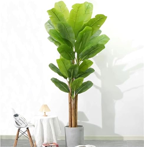 Aptliton 6.9FT Realistic Artificial Banana Trees with Large Lifelike Leaves, Tall Faux Potted Plants with Natural Bark for Home, Office, Porch, Outdoor, Party Decoration, Low Maintenance (1PCS）