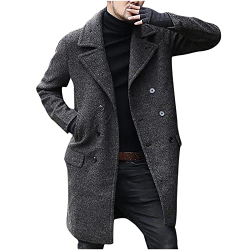 tuduoms Men's Double-Breasted Wool Peacoat Heavyweight Long Trench Coat Jacket Lapel Notched Slim Fit Winter Overcoat