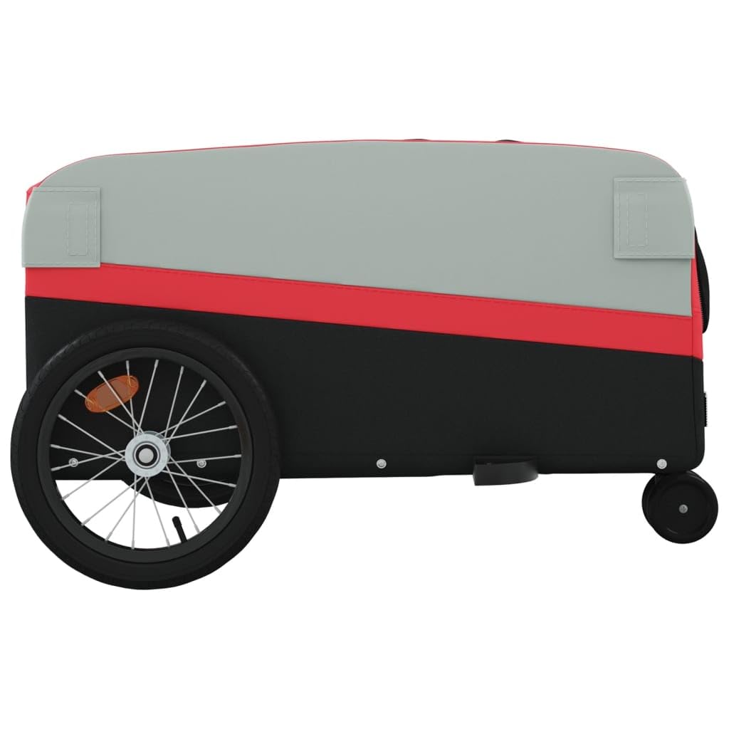 Remolque de bicicleta negro y rojo de hierro con capacidad de carga de 45 kg, plegable para transportar cargas y equipaje, con bandera de seguridad y barra de tracción para Velo Outdoor Tour