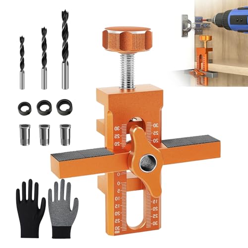 XineYuor Schranktür Installationspositionierer Set,Schranktüren Schnellmontagevorrichtung mit 3 Bohrern,Verstellbares SchranktüR Montagehilfe,Hardware Mounting Jig den Meisten Schranktüren(Orange)