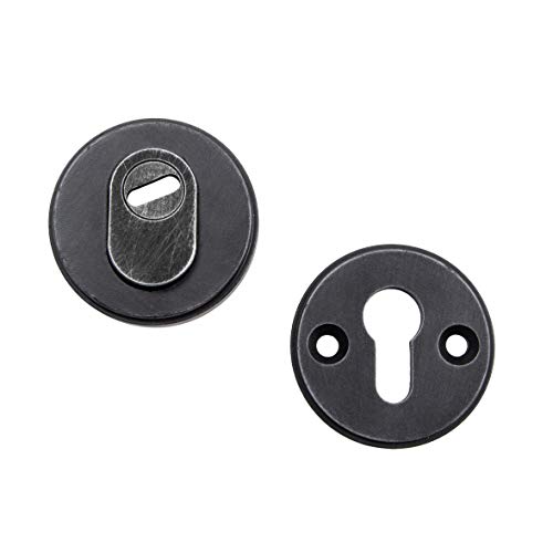 JUVA Schutzbeschlag Haustür Zylinder-Sicherheitsrosette mit Kernziehschutz Schutz-Rosette Antik schwarz - G5020 | PZ - Profilzylinder | 1 Rosettenpaar rund inkl. Gewindeschrauben