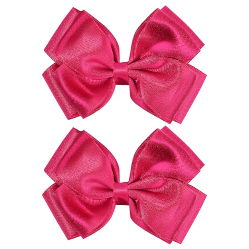 CN 4.5 Inch Hot Pink Glitter Hair Bows for Girls Alligator Clips Sparkly Satin Hair Accessories for Kids Toddler Women on Birthday Wedding Christmas and Party