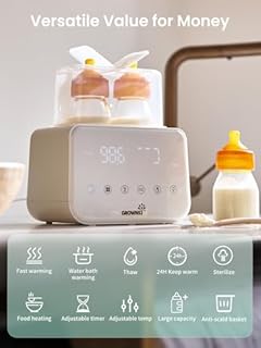 Baby Bottle Warmer, Grownsy 10-in-1 Fast Bottle Warmer Accurate Temp Control, with LCD Display, Timer, Defrost, Sterili-zing, Keep 24H, Double Bottle Warmer for Breastmilk& Formula, Heat Baby Food