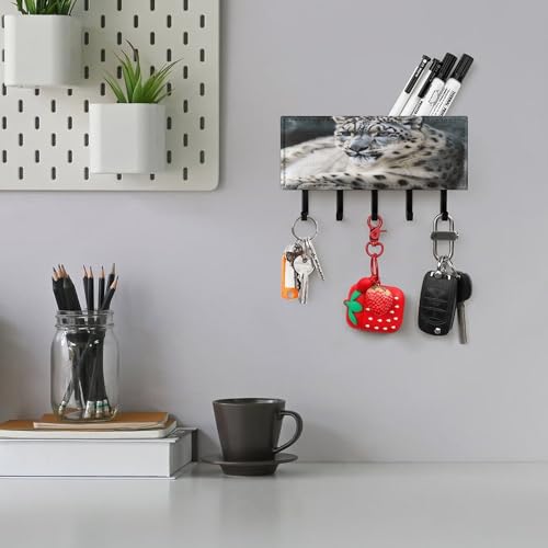 Cuelga llaves de pared con diseño de leopardo nieve y bandeja de metal 6