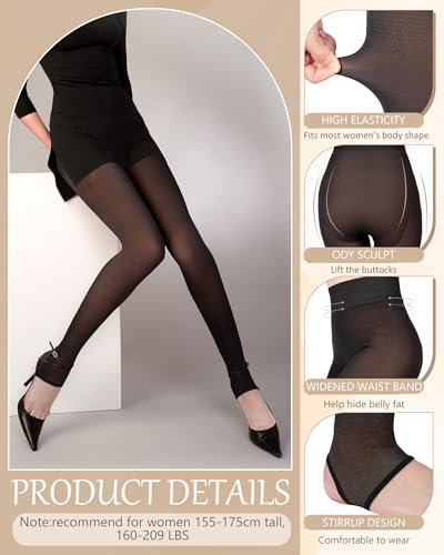 Mallas cálidas translúcidas para mujer Foaincore de invierno, 4 pares con forro polar térmico 2