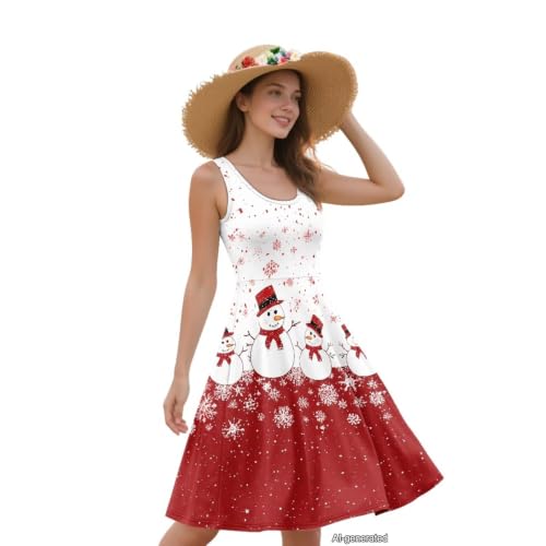 Image of Women Stylish Tank Dresses Sleeveless Round Neck Midi Casual Dress with Pocket for Summer
