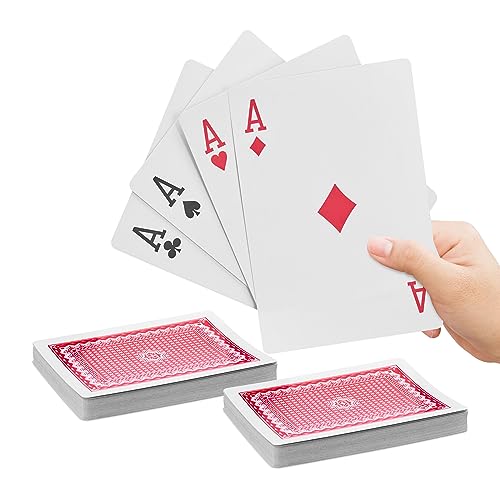 Relaxdays Jumbo Spielkarten, 2 Kartendecks à 54 Karten, wasserfester Kunststoff, 18 x 13 cm, Riesenspielkarten, bunt