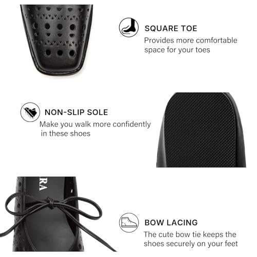 Image of Lace up Ballet Flats Women Square Toe Mary Jane Flats Bow Slip On Comfortable Ballerina Shoes