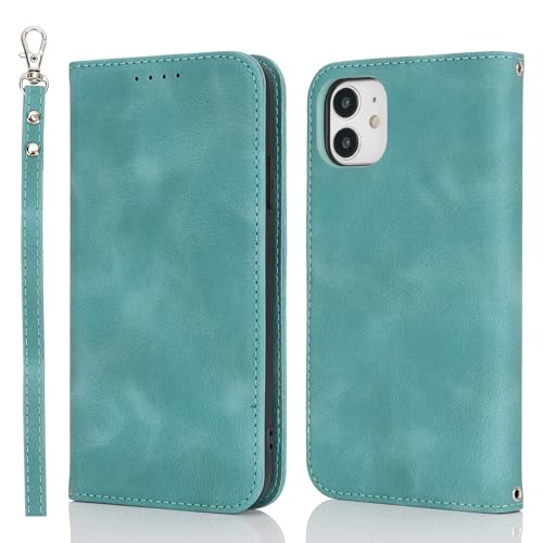 Housse iPhone 11 aimantée vert clair protégeant l'écran avec porte-carte