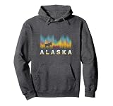 Alaska Reindeer Design with Polar Lights and Moose Pullover Hoodie