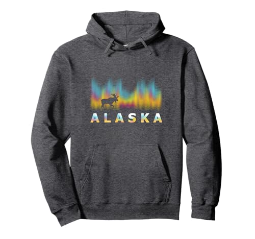 Alaska Reindeer Design with Polar Lights and Moose Pullover Hoodie