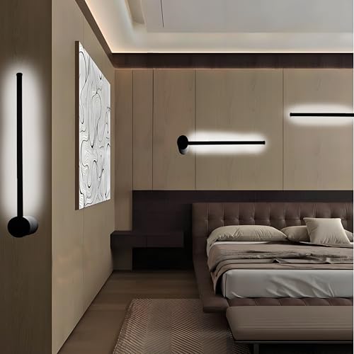 Image of Kawell 12W Indoor LED Wall Light Bar Rotatable Wall Lamp Modern Hardwired Wall Sconce Black for Bedroom Living Room Stair Study, Cold White