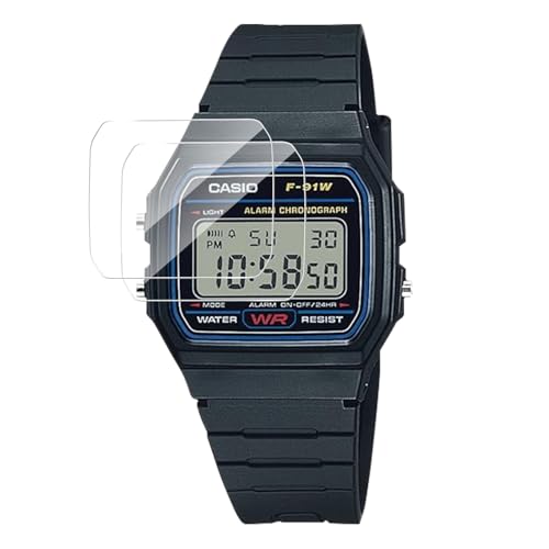 【2枚】CASIO 腕時計 F-91W 保護フィルム【HVUYAL】9H硬度 気泡防止 高度透明 飛散防止処理 耐衝撃 防汚 貼り付け簡単 フィルム F-91W 対応
