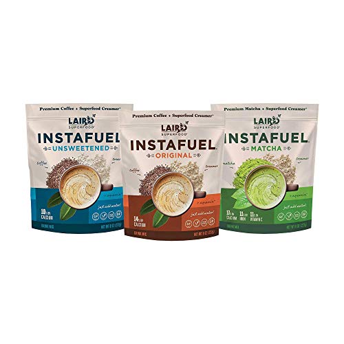 Laird Superfood Instafuel Sampler Pack - Instant Coffee Premixed with Our Superfood Non-Dairy Creamer, Flavor Bundle Includes Original, Unsweetened and Matcha (3 PK)