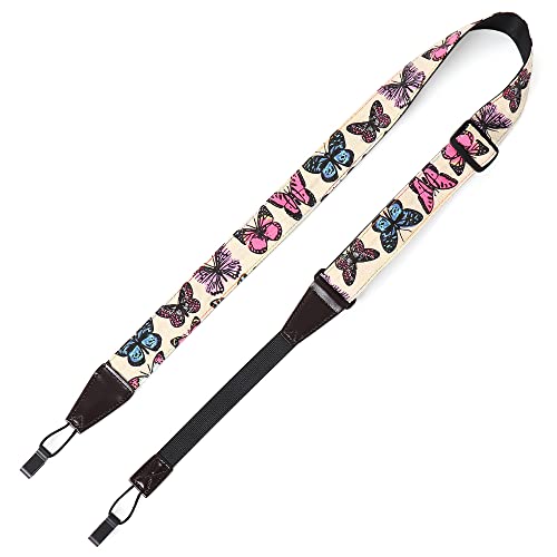 Ukulele Strap No Drill, Eyeshot Adjustable Double J Hook Clip On Uke Shoulder Strap, Hawaiian Butterfly Printing Hands Free Ukelele Strap, Easy To Use And Fit Most Standard Uke Sizes #TOP6