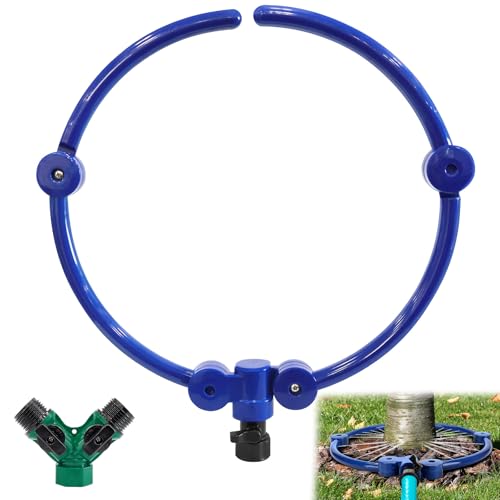 JLXCCHZJ 3 Set 360° Adjustable Tree Watering Ring with Y Hose Splitter,Deep Root Irrigation System for New Trees,Shrubs,Garden Beds Outdoor Plants Slow Release Circle Sprinkler for Efficient Watering