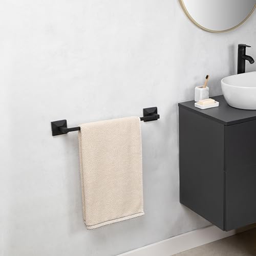 TATAY Towel Rail Bathroom No Drill or With Screws Large | Includes Glue&Fix Adhesive Kit (Holds up to 5kg) and Screws | Stainless Steel | Modern Design | 6 x 6.5 x 60 cm - Iconik Model - Black image 5