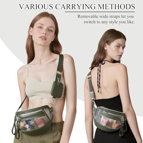 MIVELOYA Clear Checkered Crossbody Bags for Stadium Events, Clear Purse Bum Bag for Women Concert Sport with RFID Coin Purse (Army Green, Large) by MIVELOYA - Used condition - US$22.99
