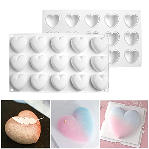 mostsom Stampo in silicone a forma di cuore con 15 griglie per torte e cioccolato, stampo in silicone per torte fai da te, mousse, dessert, caramelle, fondente, gelato, sapone, cupcake, cheesecake,
