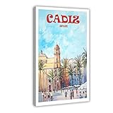XYSWDD Póster de viaje vintage de Cádiz España, lienzo, decoración de pared, pósteres para el hogar, bar, restaurante, garaje, cafetería, logotipo, regalo, 60 x 90 cm
