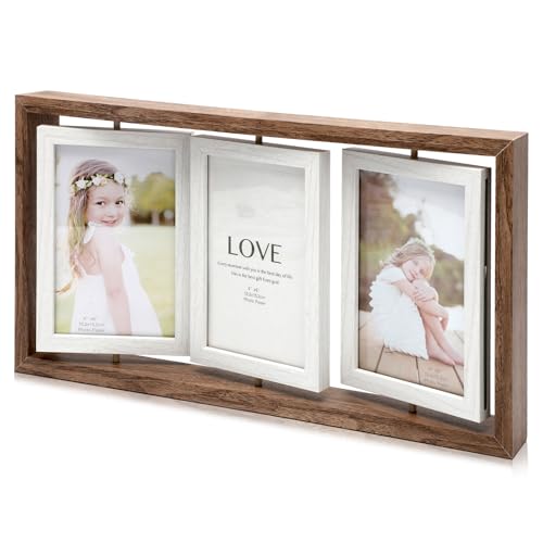 RANJIMA Marcos de Fotos, 40x21cm Marco Fotos Doblar de Madera Triple Marco de Fotos Múltiple Para 3~6 Fotos para Retrato Varias Fotos Marco Decoración Hogareña día de la Madre Regalo Boda Familia