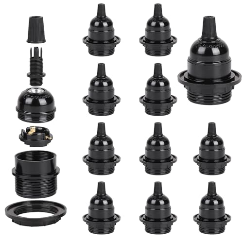 EFUTURETIME 12 unidades de Casquillo Bombilla E27 (250 V, 4 A) Portalamparas en Baquelita, Portalámparas con Sujeción de Cable