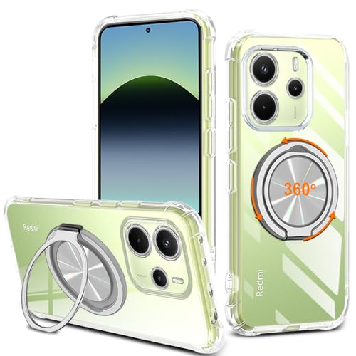 for Xiaomi Redmi Note 14 4G Phone Case, 360° Rotatable Ring Holder Kickstand/Stand [Non Yellowing] Transparent 4 Corners Shockproof Protective Cover Case for Redmi Note 14 4G 2025 - Crystal Clear