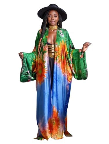 Image of Kimono Cardigan for Women Long Boho Satin Kimono Robes Plus Size Open Front Beach Swimsuit Cover Ups Lightweight Duster