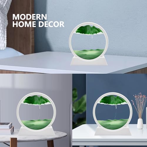 AzureLeap 3D Dynamic Sand Art - Moving Liquid Sand Picture, Round Glass Deep Sea Sandscape in Motion, Relaxing Desktop/Home/Office Decor (7 inch-Green) - Image 6