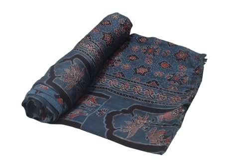 Image of Ethnics of Kutch Womens's Ajrakh Modal Silk Natural Dye Hand Block Print Unstitched Kurta Fabric