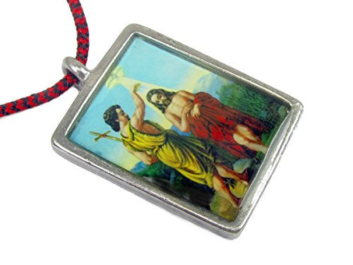 Creative Ventures Jewelry St. John The Baptist Enamel Pendant w/Cross Charm on Red & Black Cord Necklace